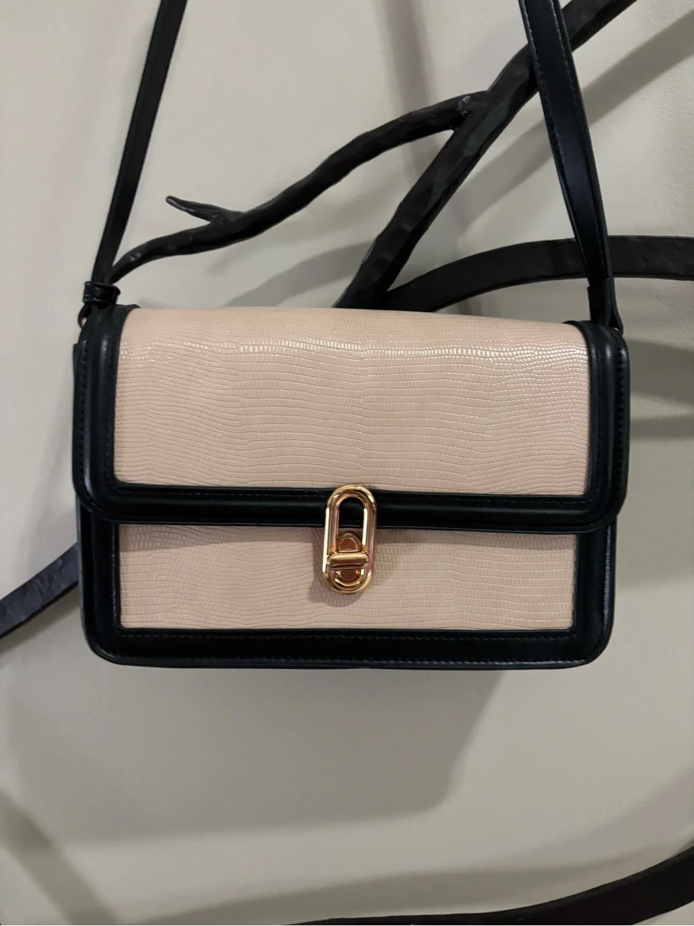 Two-Tone Cream and Black Crossbody Shoulder Bag